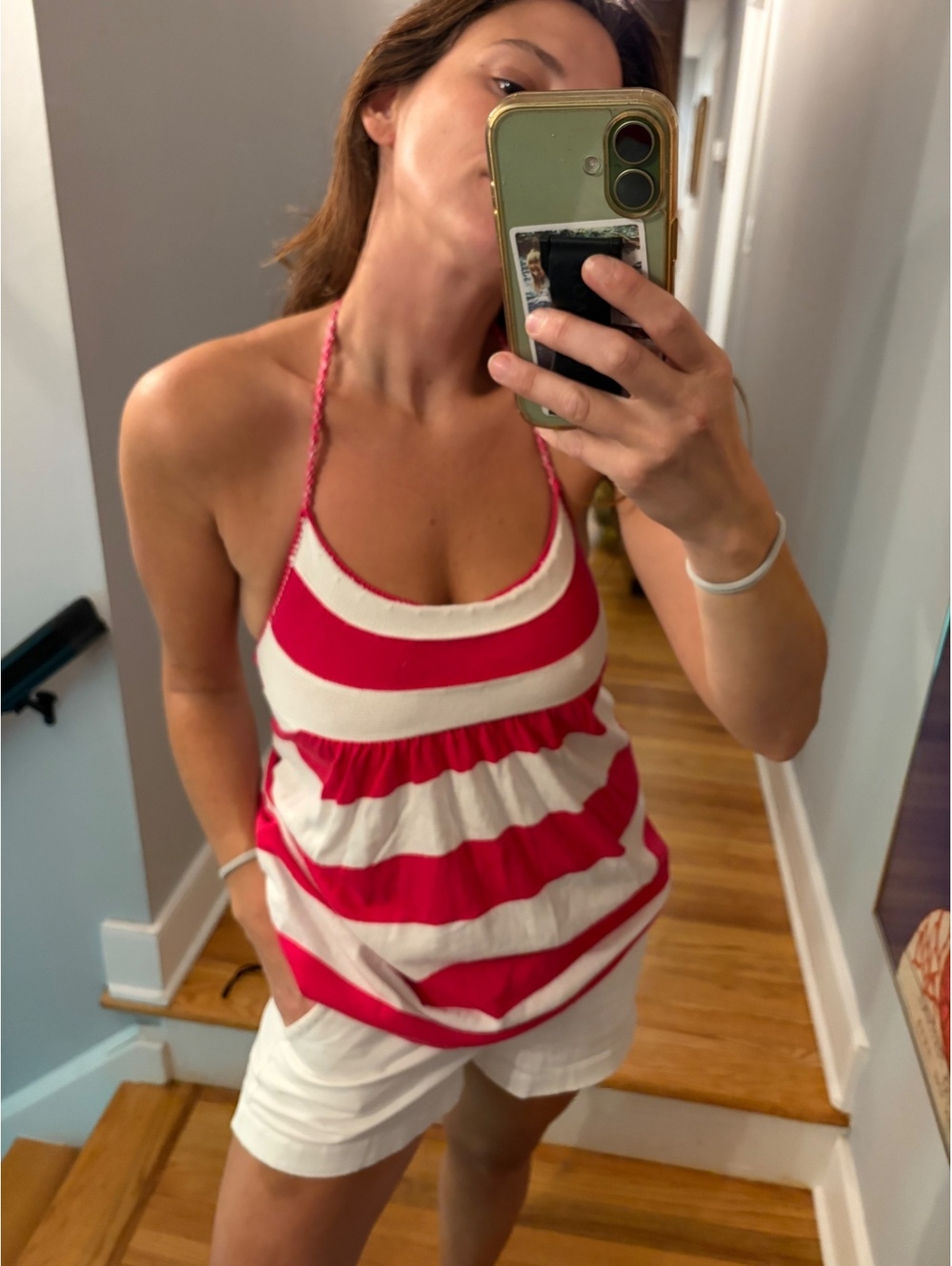 Vintage Y2K Gap Pink White Striped Cotton Halter Top 2000s Babydoll